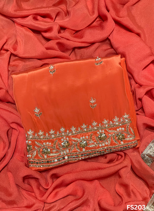 FS203 | Orange | Crepe Suit | Wedding | Party Wear | Ring Ceremony | Festival Suit | Allover suit |