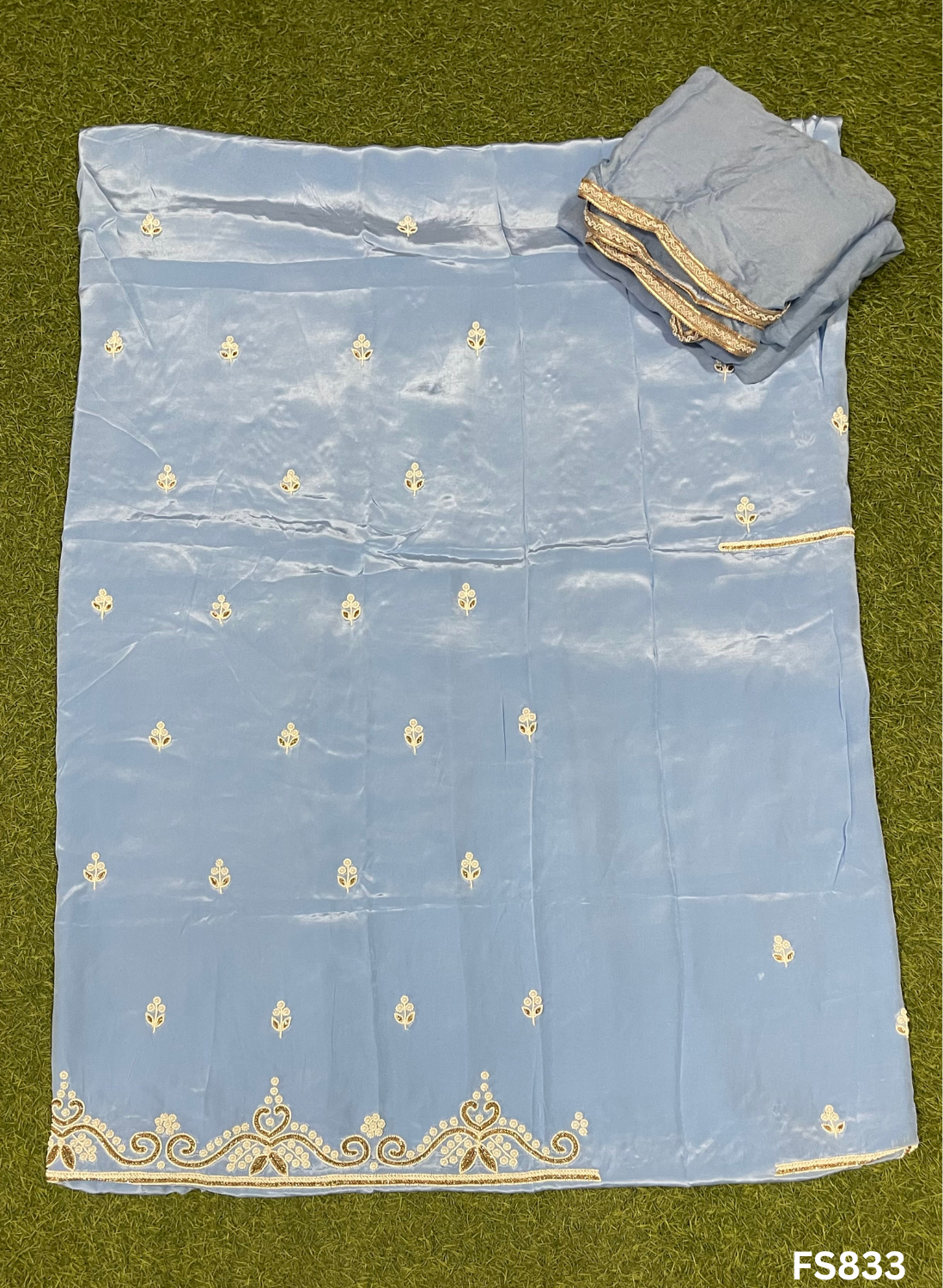 FS833 | Sky-Blue | Crepe Suit | Wedding | Party Wear | Ring Ceremony | Festival Suit | Allover suit | F9DAAA