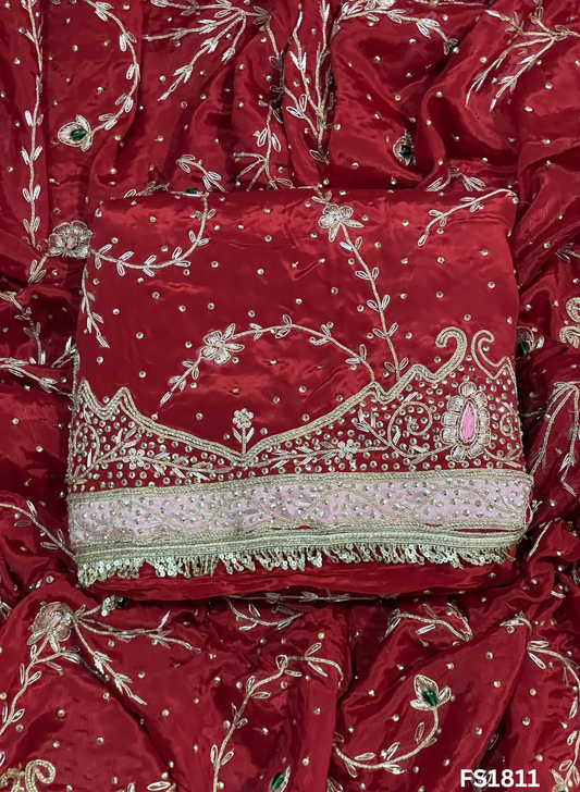 FS1811 | Mehroon | Crepe Suit | Hand-Work | Party Wear | Wedding | Ring Ceremony | Festival | Bridal Suit