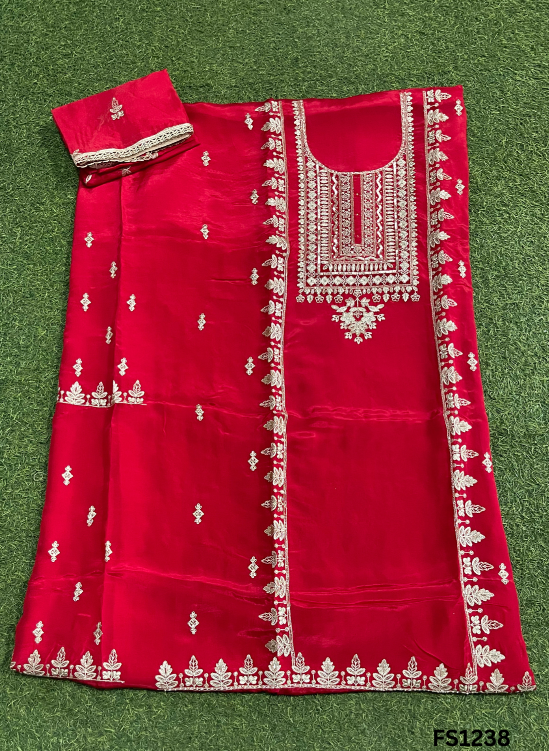 FS1238 | Red | Crepe | Party Wear | Wedding | Jaggo | Ring Ceremony | Festival
