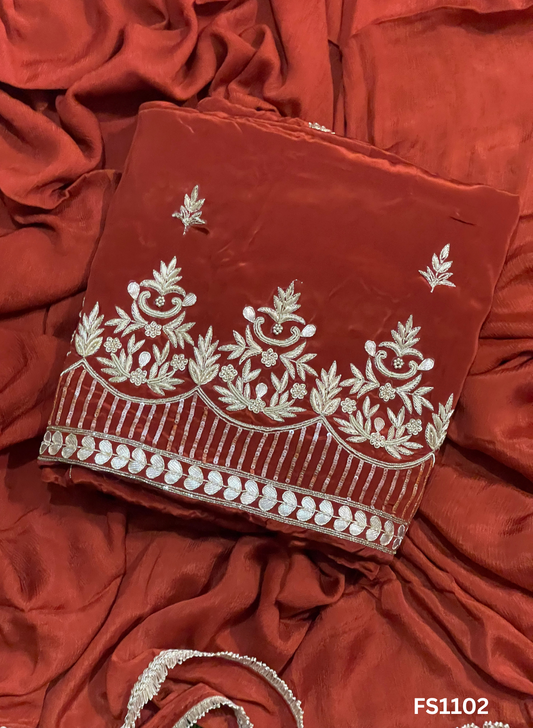 FS1102 | Rust | Crepe Suit | Wedding | Party Wear | Ring Ceremony | Festival Suit | Allover suit |