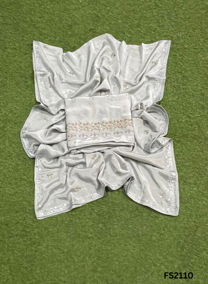 FS2110 | Grey | Crepe Suit | Hand-Work | Party Wear | Wedding | Ring Ceremony | Festival | Bridal Suit