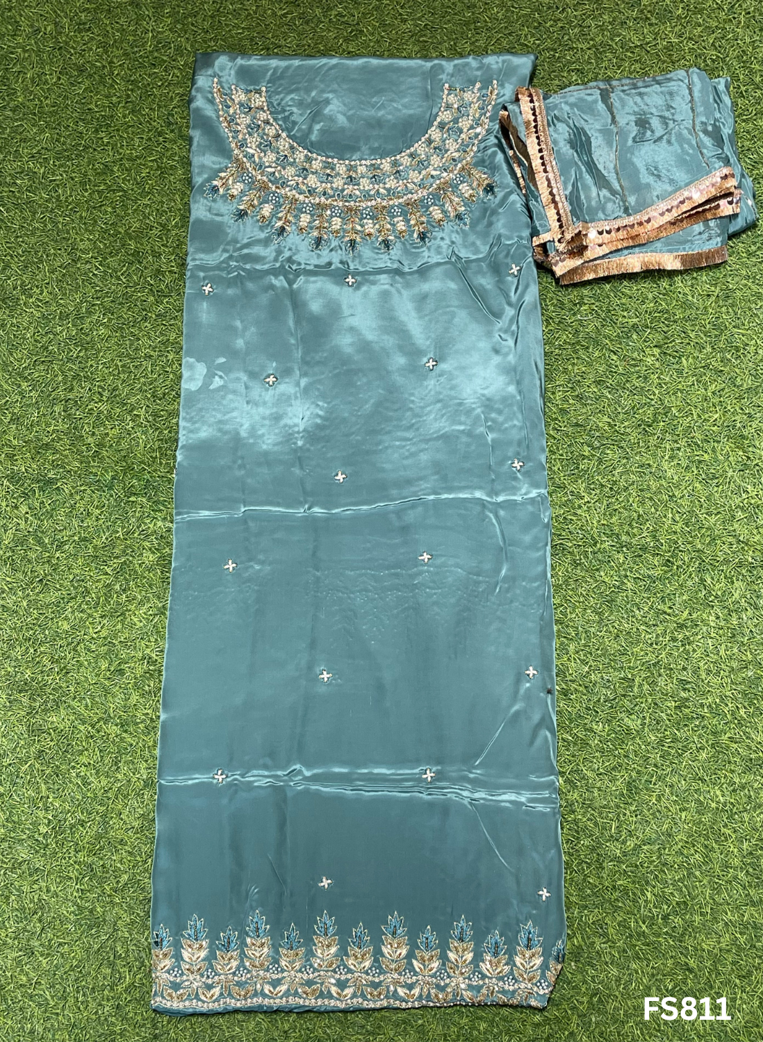 FS811 | Sea-Green | Crepe Suit | Wedding | Party Wear | Ring Ceremony | Festival Suit | Allover suit | F9HAAA
