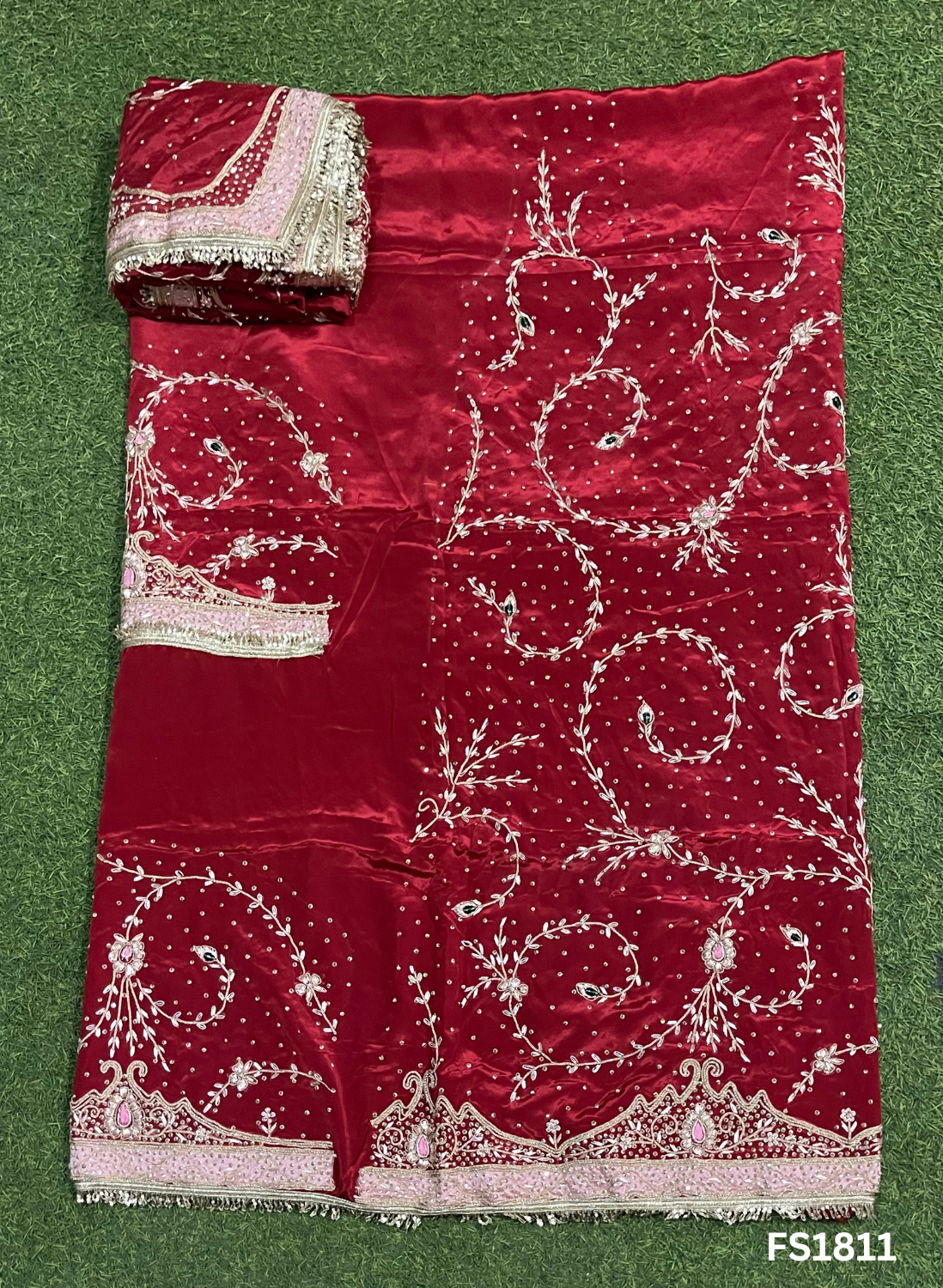 FS1811 | Mehroon | Crepe Suit | Hand-Work | Party Wear | Wedding | Ring Ceremony | Festival | Bridal Suit