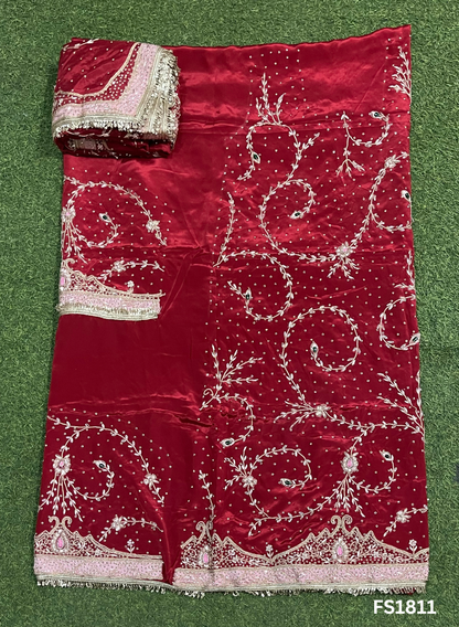 FS1811 | Mehroon | Crepe Suit | Hand-Work | Party Wear | Wedding | Ring Ceremony | Festival | Bridal Suit
