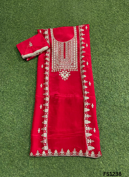 FS1238 | Red | Crepe | Party Wear | Wedding | Jaggo | Ring Ceremony | Festival