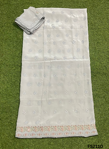 FS2110 | Grey | Crepe Suit | Hand-Work | Party Wear | Wedding | Ring Ceremony | Festival | Bridal Suit