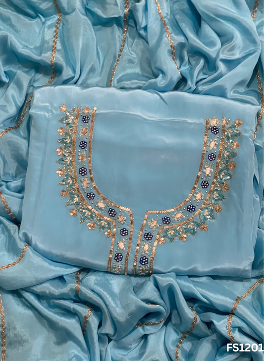 FS1201 | Sky-Blue | Crepe Suit | Party Wear | Wedding | Jaggo | Ring Ceremony | Festival