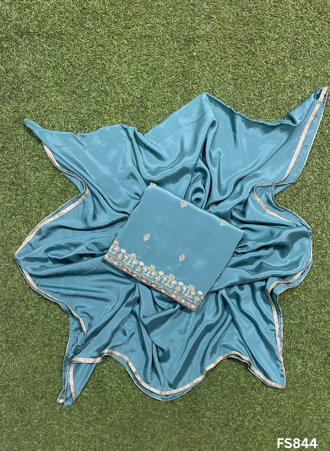 FS844 | Sea-Green | Crepe Suit | Wedding | Party Wear | Ring Ceremony | Festival Suit | Jaggo Suit |