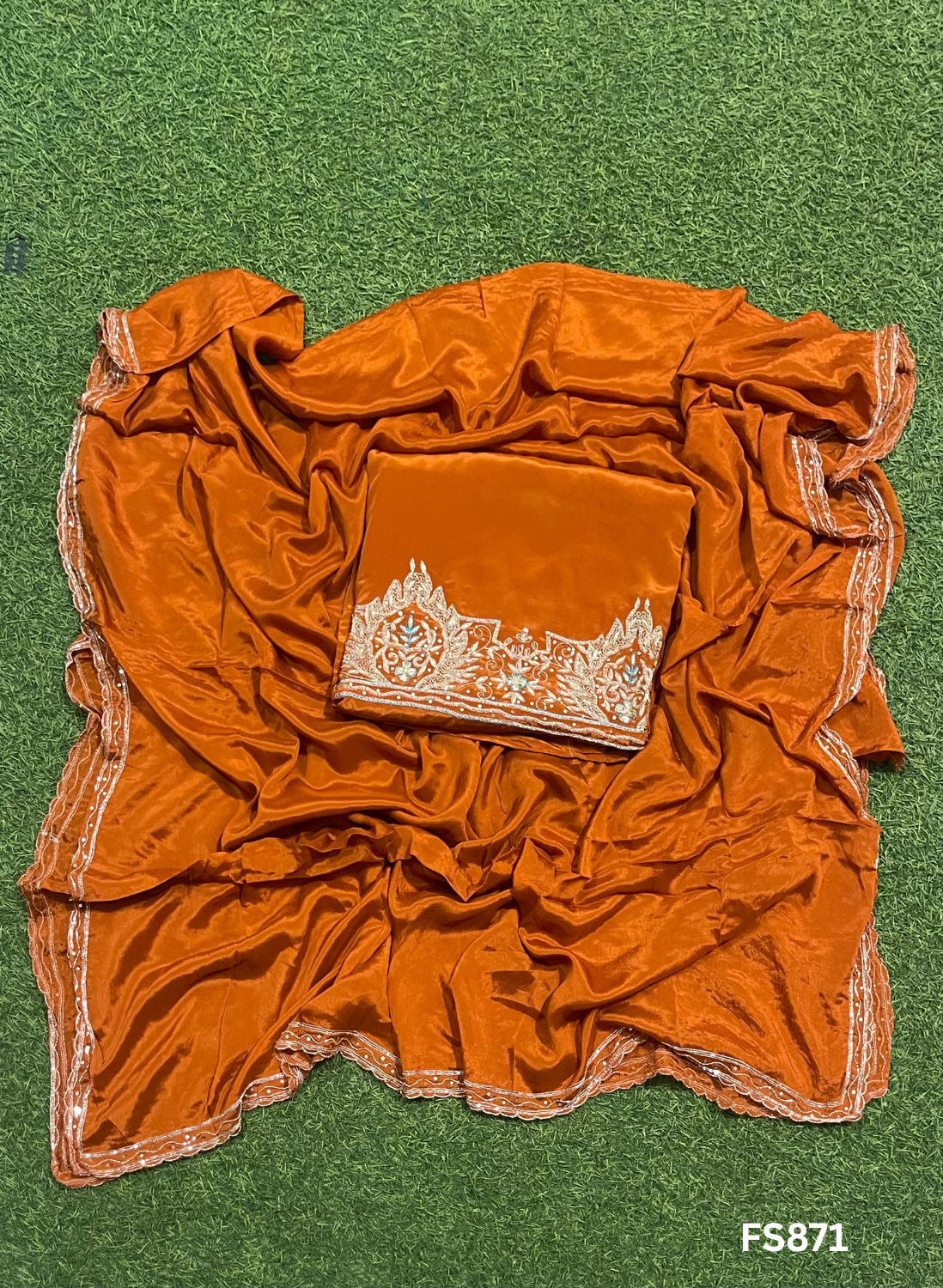 FS871 | Rust | Crepe Suit | Wedding | Party Wear | Ring Ceremony | Festival Suit | Allover suit |&nbsp;