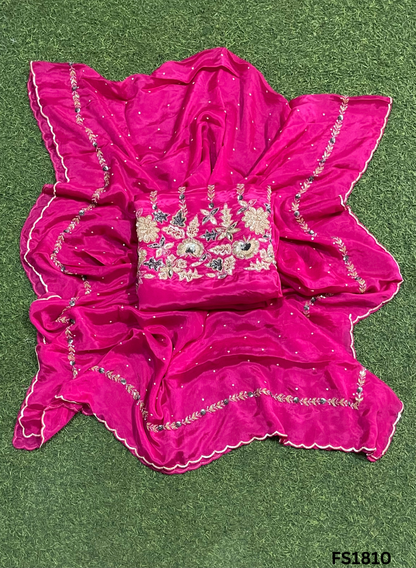 FS1810 | Hot-Pink | Crepe Suit | Hand-Work | Party Wear | Wedding | Ring Ceremony | Festival | Bridal Suit