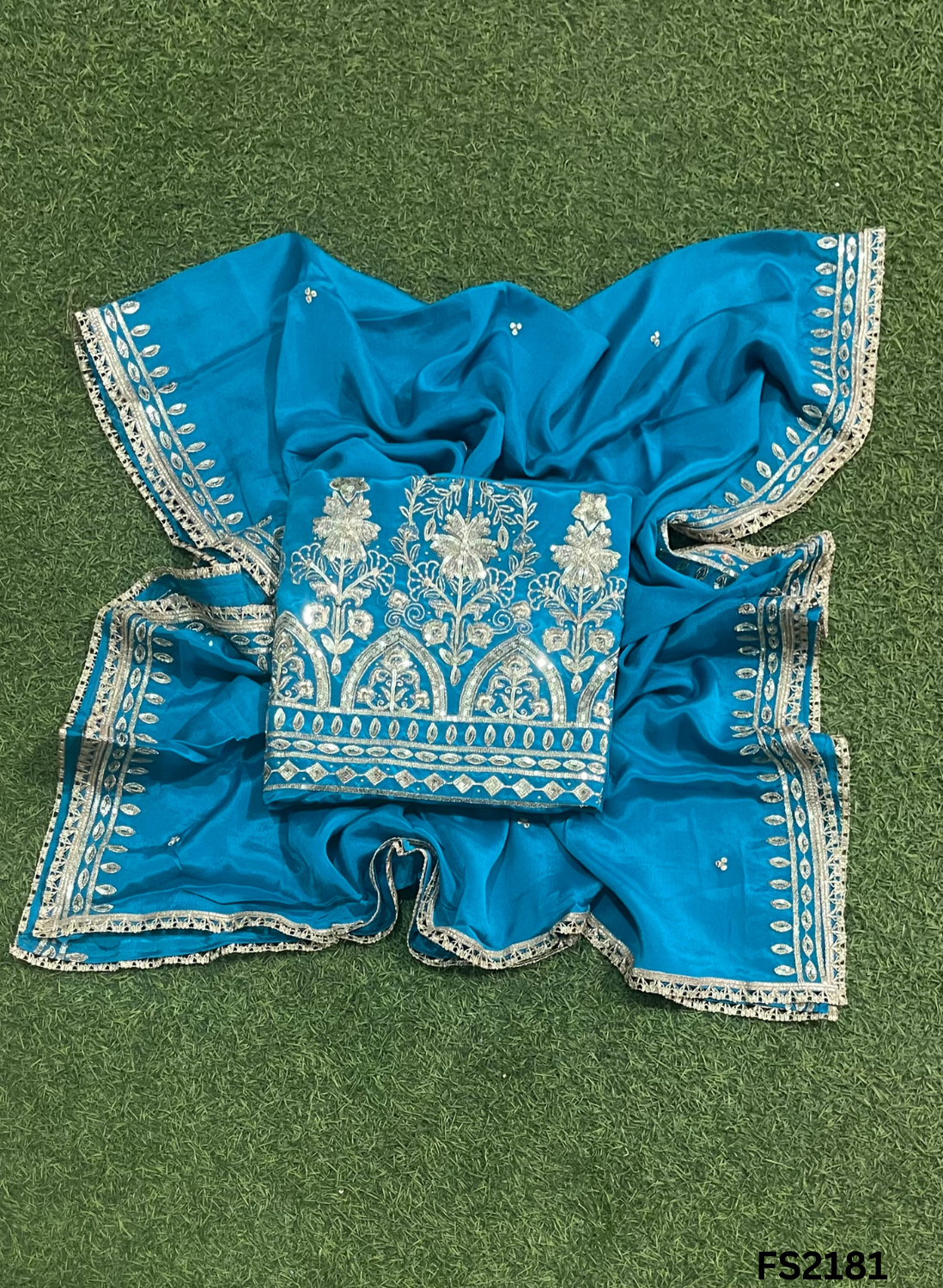 FS2181 | Firozi | Crepe Suit | Kurti-Lehnga | Party Wear | Wedding | Jaggo | Ring Ceremony | Festival