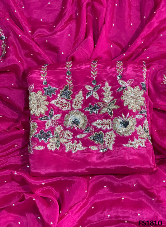 FS1810 | Hot-Pink | Crepe Suit | Hand-Work | Party Wear | Wedding | Ring Ceremony | Festival | Bridal Suit