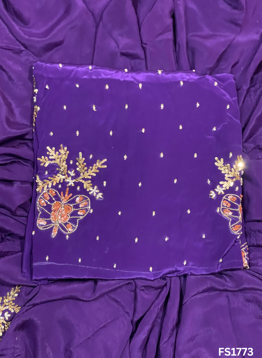 FS1773 | Purple | Crepe Suit | Hand-Work | Party Wear | Wedding | Ring Ceremony | Festival | Bridal Suit