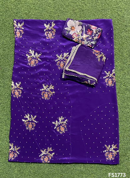 FS1773 | Purple | Crepe Suit | Hand-Work | Party Wear | Wedding | Ring Ceremony | Festival | Bridal Suit