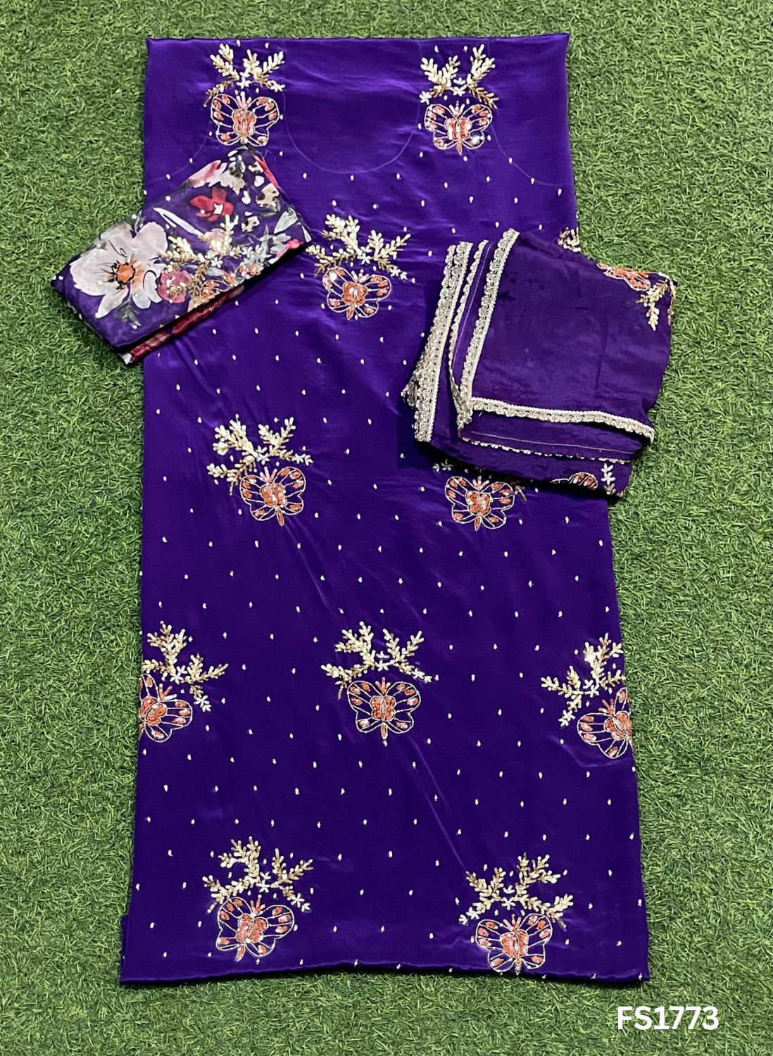 FS1773 | Purple | Crepe Suit | Hand-Work | Party Wear | Wedding | Ring Ceremony | Festival | Bridal Suit