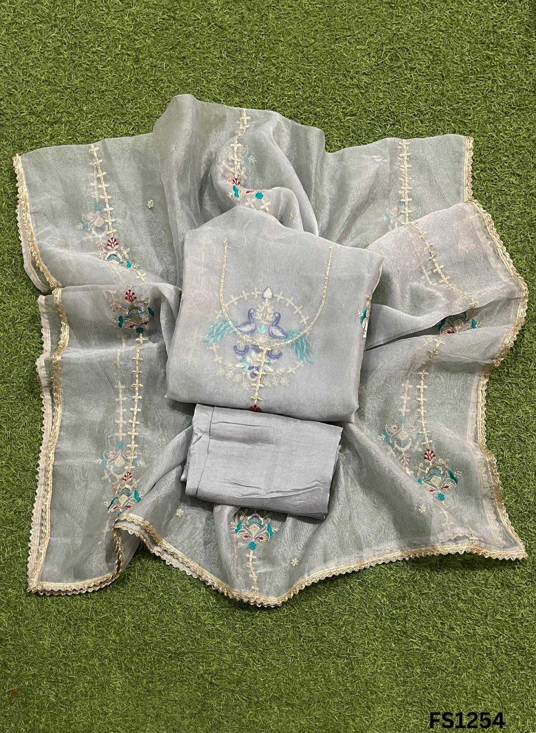 FS1254 | Grey | Crush Shimmer Suit | Party Wear | Wedding | Jaggo | Ring Ceremony | Festival