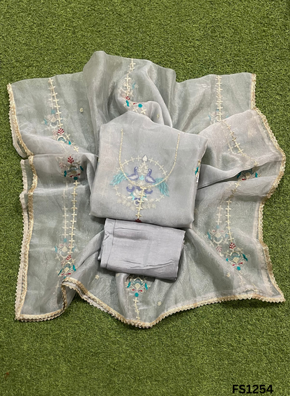 FS1254 | Grey | Crush Shimmer Suit | Party Wear | Wedding | Jaggo | Ring Ceremony | Festival