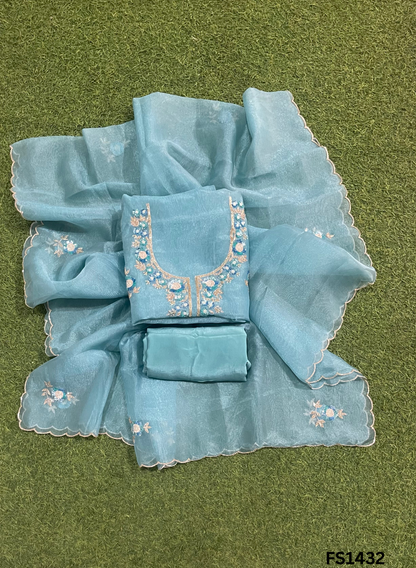 FS1431 | Light-Sky-Blue | Crush Shimmer Suit | Party Wear | Wedding | Jaggo | Ring Ceremony | Festival |