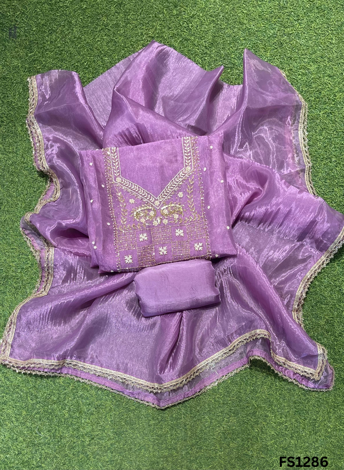 FS1286 | Lavender | Crush Shimmer Suit | Party Wear | Wedding | Jaggo | Ring Ceremony | Festival