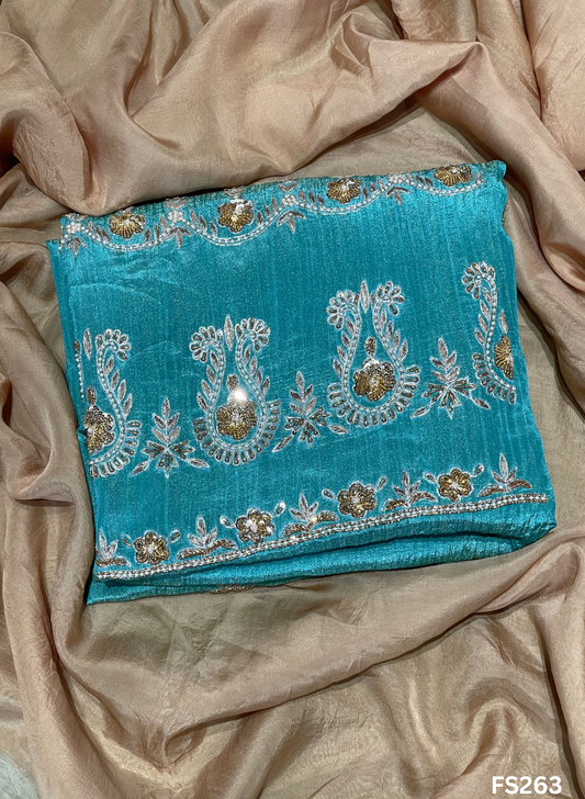 FS263 | Sea-Green | Crush Shimmer Suit | Party Wear | Wedding | Jaggo | Ring Ceremony | Festival |