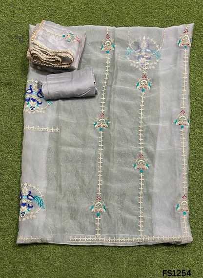 FS1254 | Grey | Crush Shimmer Suit | Party Wear | Wedding | Jaggo | Ring Ceremony | Festival