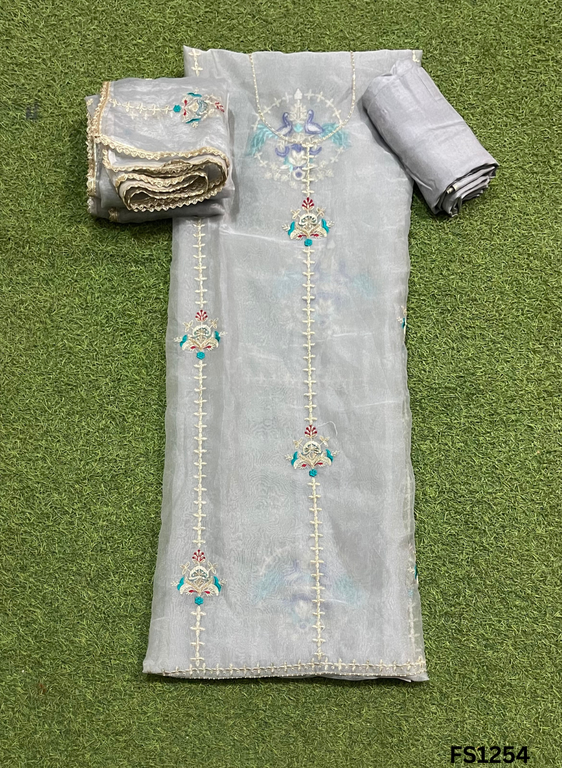 FS1254 | Grey | Crush Shimmer Suit | Party Wear | Wedding | Jaggo | Ring Ceremony | Festival