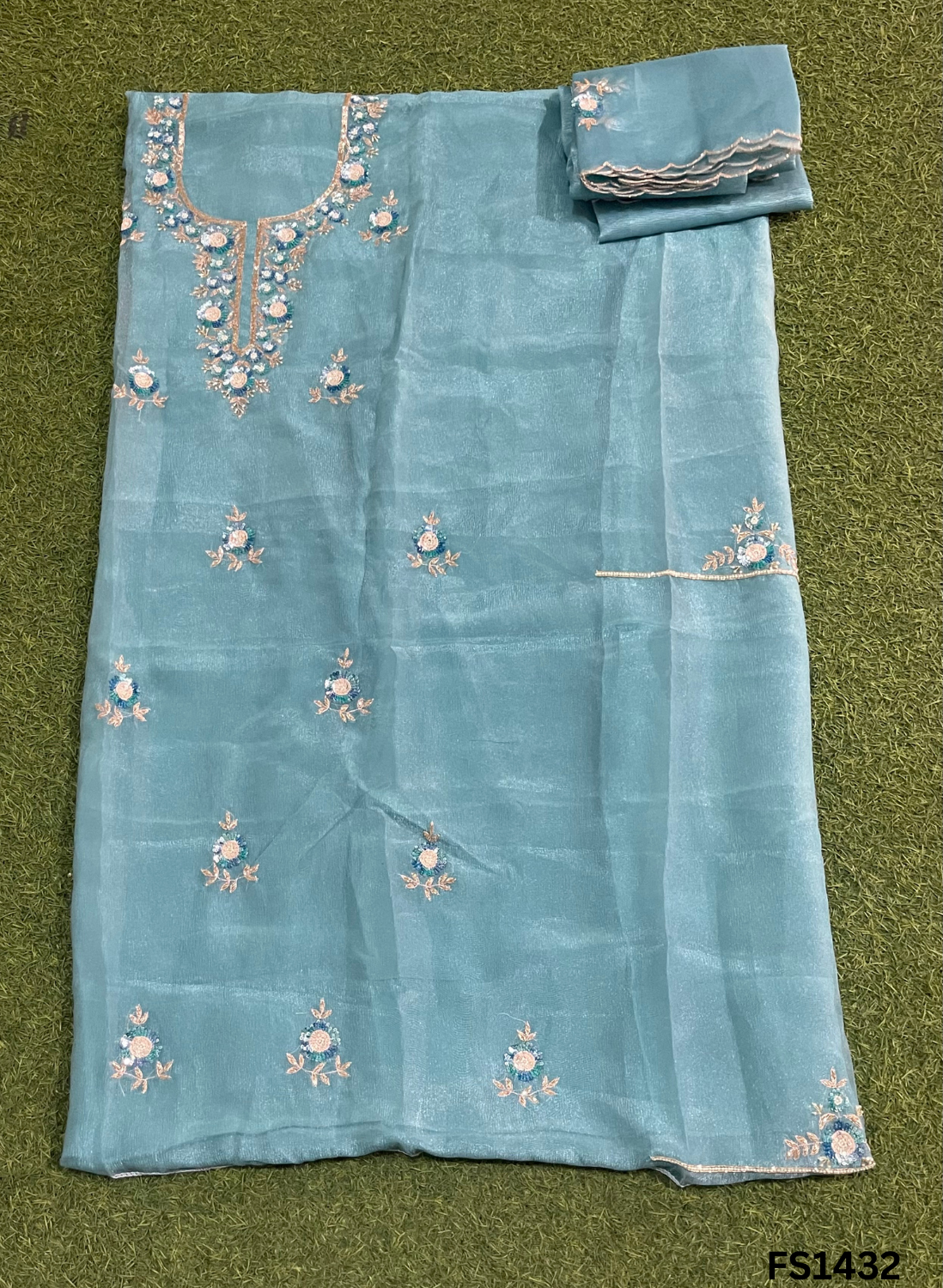 FS1431 | Light-Sky-Blue | Crush Shimmer Suit | Party Wear | Wedding | Jaggo | Ring Ceremony | Festival |