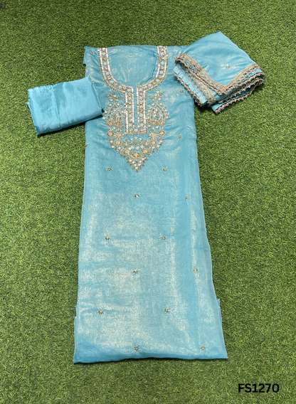 FS1270 | Sky-Blue | Crush Shimmer Suit | Party Wear | Wedding | Jaggo | Ring Ceremony | Festival