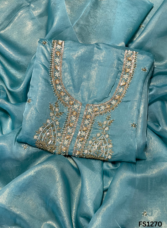 FS1270 | Sky-Blue | Crush Shimmer Suit | Party Wear | Wedding | Jaggo | Ring Ceremony | Festival