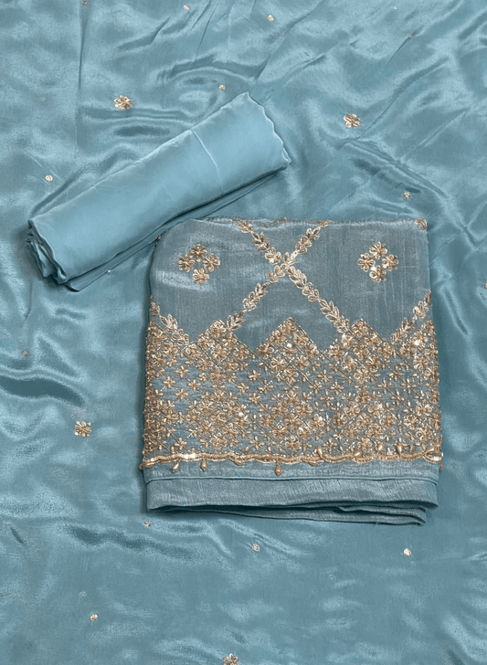 Sky- Blue Crush  Shimmer Suit | Party Wear | Wedding | Jaggo | Ring Ceremony | Festival|
