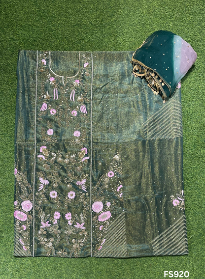 FS920 | Green | Crush Shimmer Suit | Party Wear | Wedding | Jaggo | Ring Ceremony | Festival |