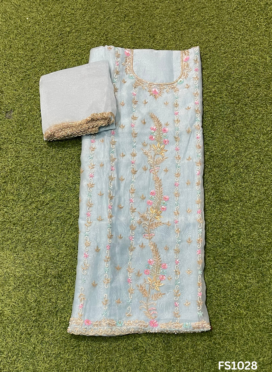 FS1028 | Sky-Blue | Crush Shimmer Suit | Party Wear | Wedding | Jaggo | Ring Ceremony | Festival |
