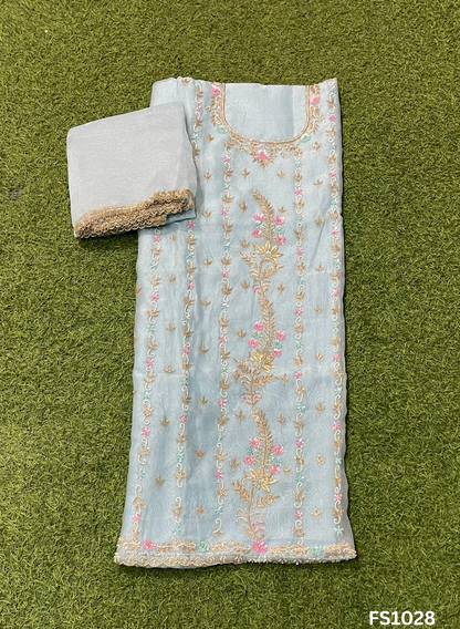 FS1028 | Sky-Blue | Crush Shimmer Suit | Party Wear | Wedding | Jaggo | Ring Ceremony | Festival |