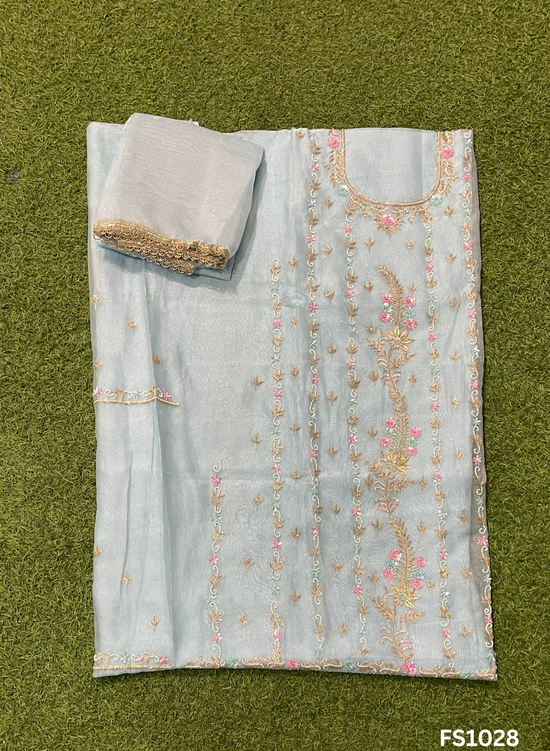 FS1028 | Sky-Blue | Crush Shimmer Suit | Party Wear | Wedding | Jaggo | Ring Ceremony | Festival |