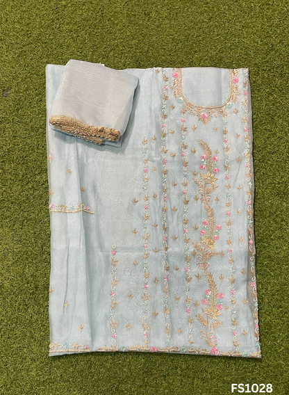 FS1028 | Sky-Blue | Crush Shimmer Suit | Party Wear | Wedding | Jaggo | Ring Ceremony | Festival |