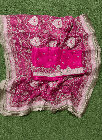 | Hot-Pink | Glass Shimmer |Suit | Party Wear | Wedding | Jaggo | Ring Ceremony | Festival |