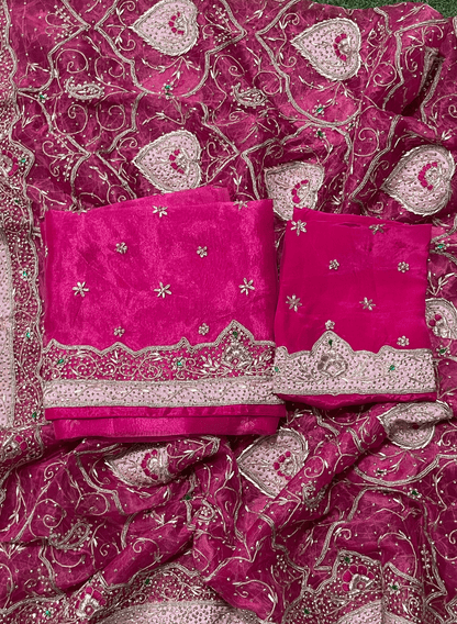 | Hot-Pink | Glass Shimmer |Suit | Party Wear | Wedding | Jaggo | Ring Ceremony | Festival |