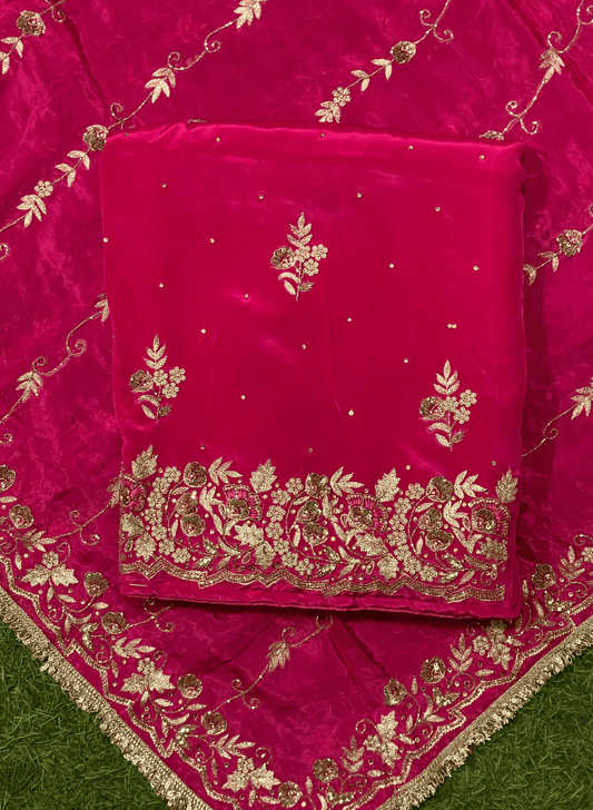 FS158 | Hot Pink| Crepe Suit | Party Wear | Wedding | Jaggo | Ring Ceremony | Festival | F9JFAA