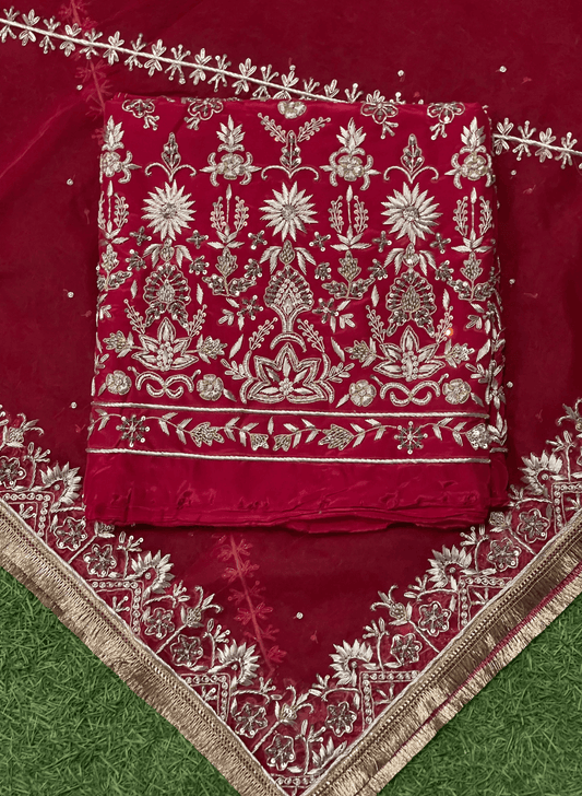 Red  Silk Suit | Party Wear | Wedding | Jaggo | Ring Ceremony | Festival | FS241