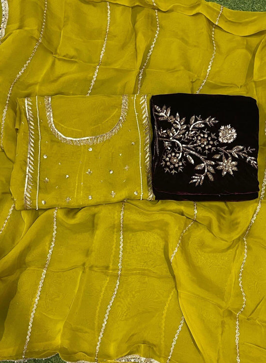 Organza green velvet Suit | Party Wear | Wedding | Jaggo | Ring Ceremony | Festival |