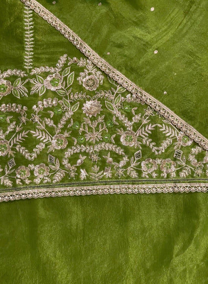 FS255 | Green Shimmer Suit | Party Wear | Wedding | Jaggo | Ring Ceremony | Festival |