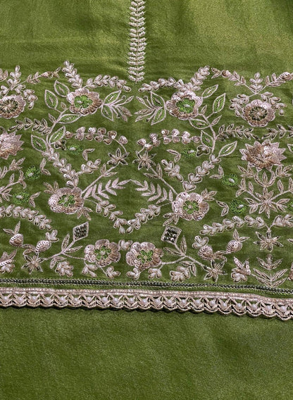 FS255 | Green Shimmer Suit | Party Wear | Wedding | Jaggo | Ring Ceremony | Festival |