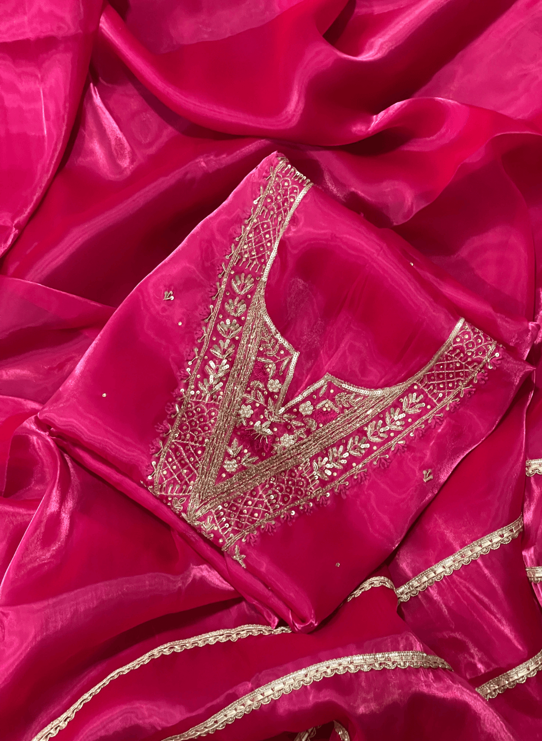 Hot Pink| Glass Shimmer Suit | Party Wear | Wedding | Jaggo | Ring Ceremony | Festival |