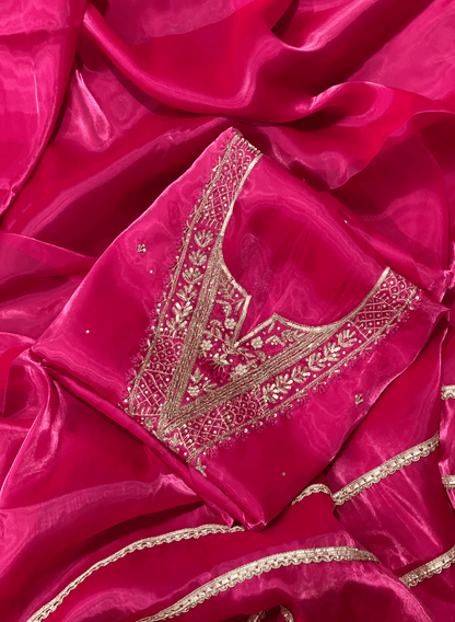 Hot Pink| Glass Shimmer Suit | Party Wear | Wedding | Jaggo | Ring Ceremony | Festival |