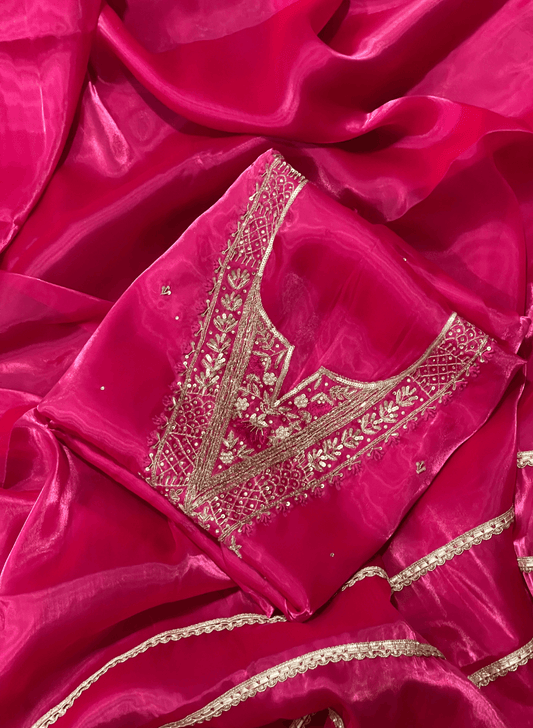Hot Pink| Glass Shimmer Suit | Party Wear | Wedding | Jaggo | Ring Ceremony | Festival |