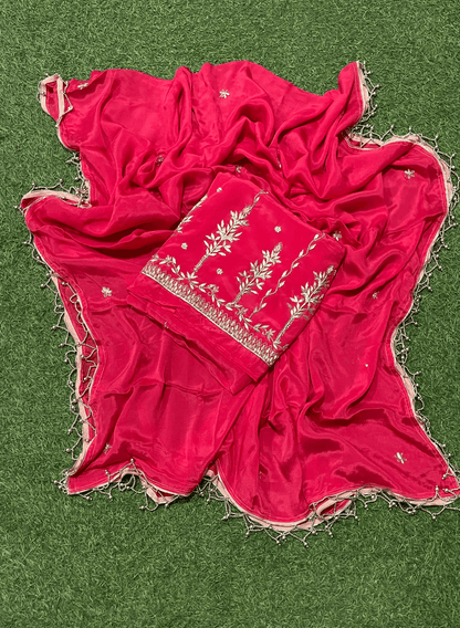 Red Crepe Suit | Bridal | Wedding | Party Wear | Jaggo | Ring Ceremony | Festival | Celebrity |  FS221