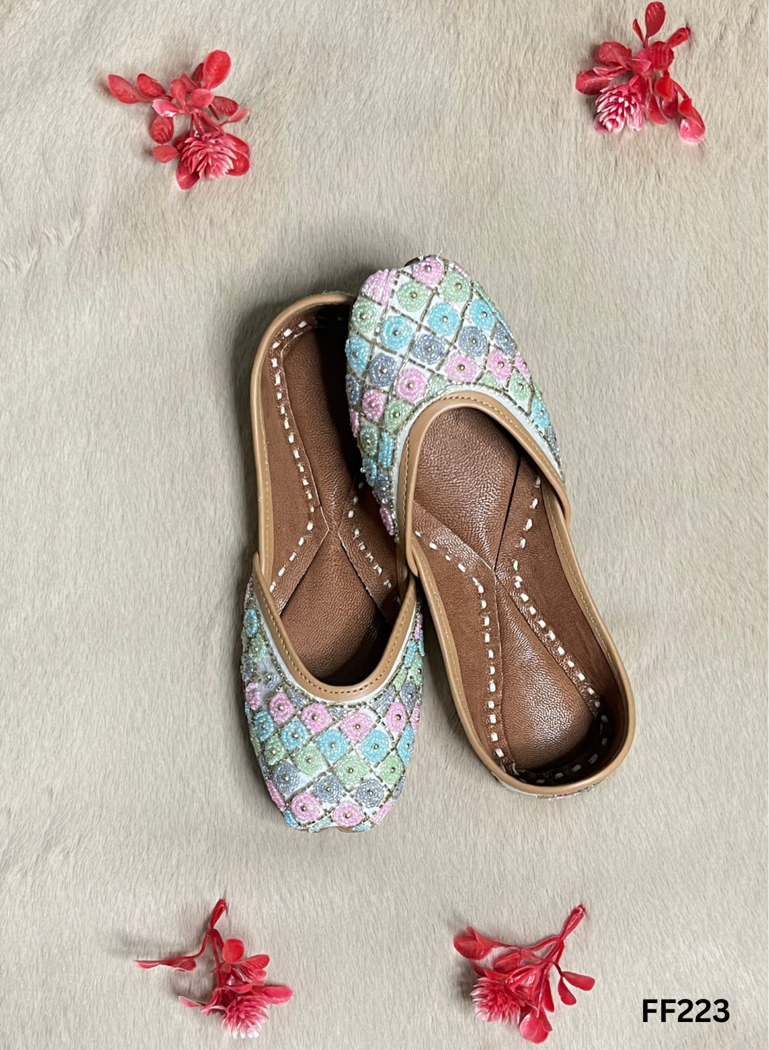 FF223 | Light Sky-Blue| Hand -Work | Punjabi Jutti