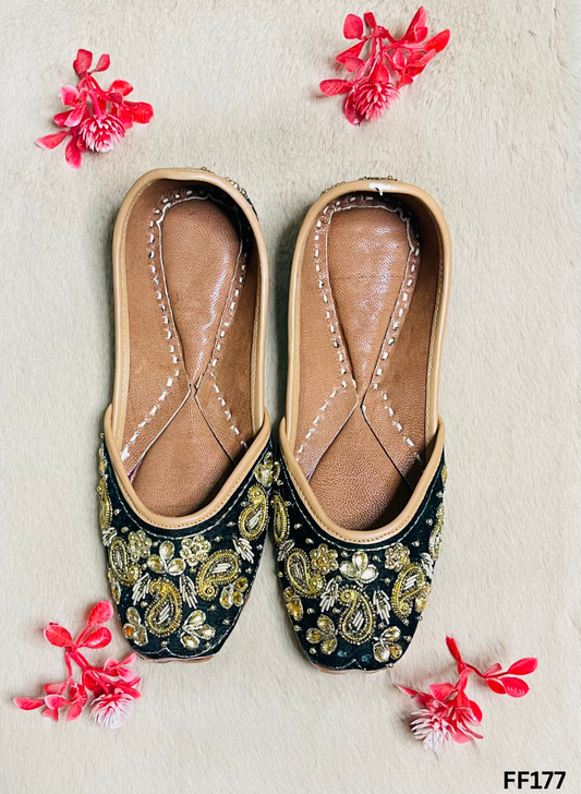 FF177 | Bottle-Green| Hand-Work | Punjabi Jutti