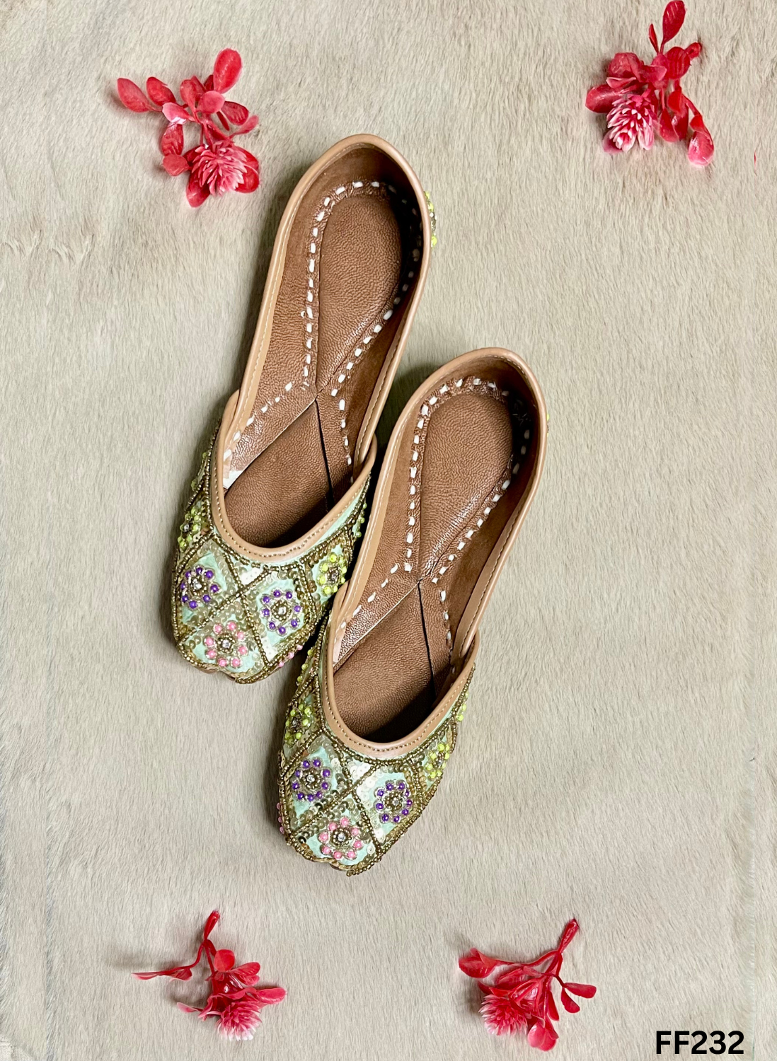 FF232 | Light Sky-Blue| Hand -Work | Punjabi Jutti